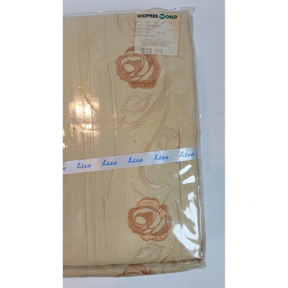Vintage Liza Linen Embroidery Full Sheet Set 100% Cotton 300TC Rose Floral  NEW